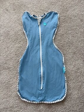 Love to dream Blue Baby Swaddle with Striped Trim